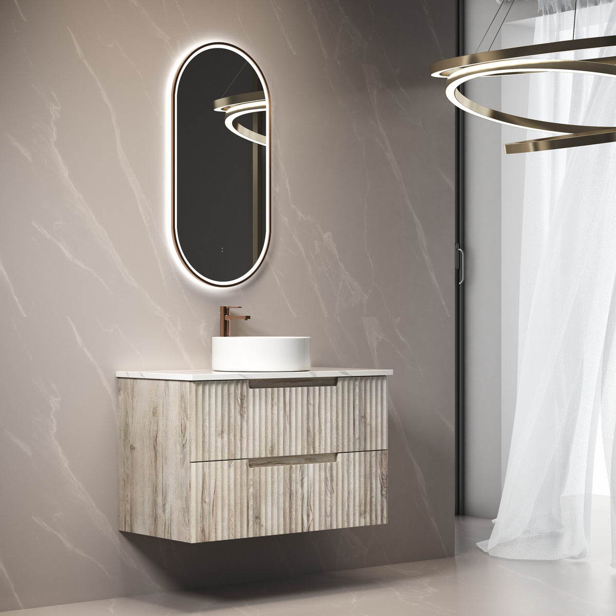Aulic Tuscana Wall Hung Vanity 900mm in Tuscana, styled bathroom