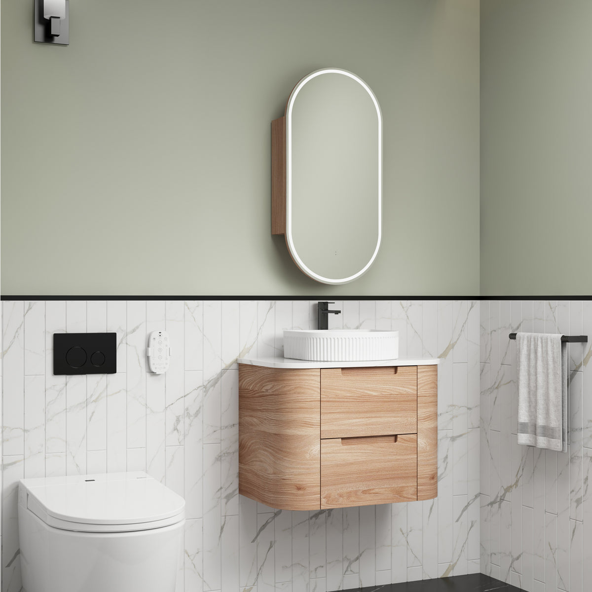 Aulic Briony Wall Hung Vanity 750mm in Mia, styled bathroom