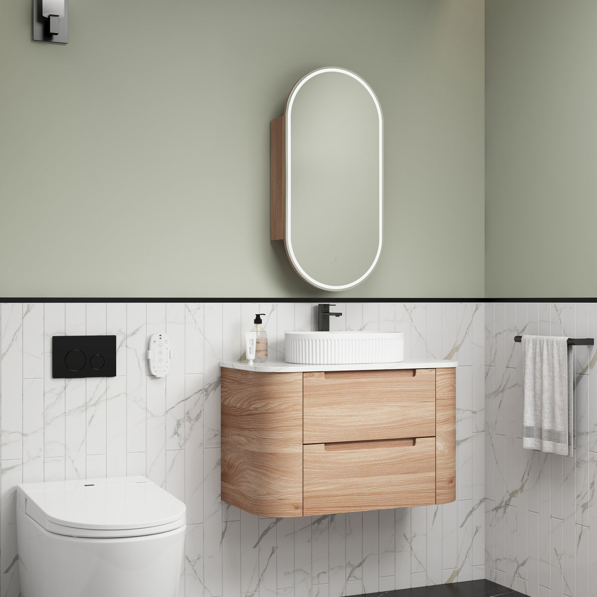 Aulic Briony Wall Hung Vanity 900mm in Mia, styled bathroom