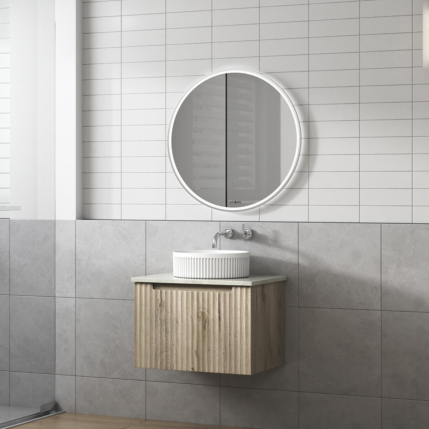 Aulic Calder Wall Hung Vanity 900mm in Tuscana, styled bathroom