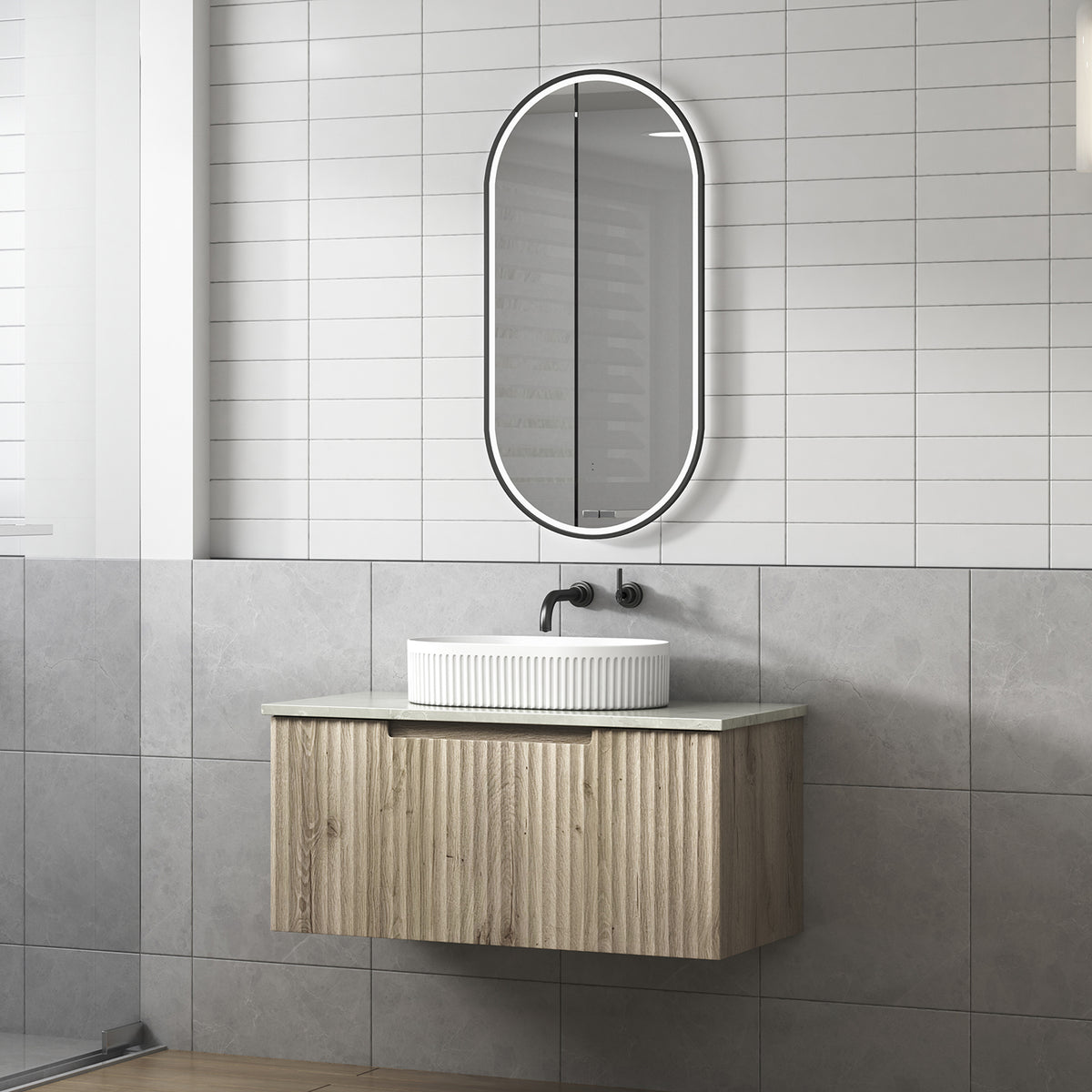 Aulic Calder Wall Hung Vanity 900mm in Tuscana, styled bathroom