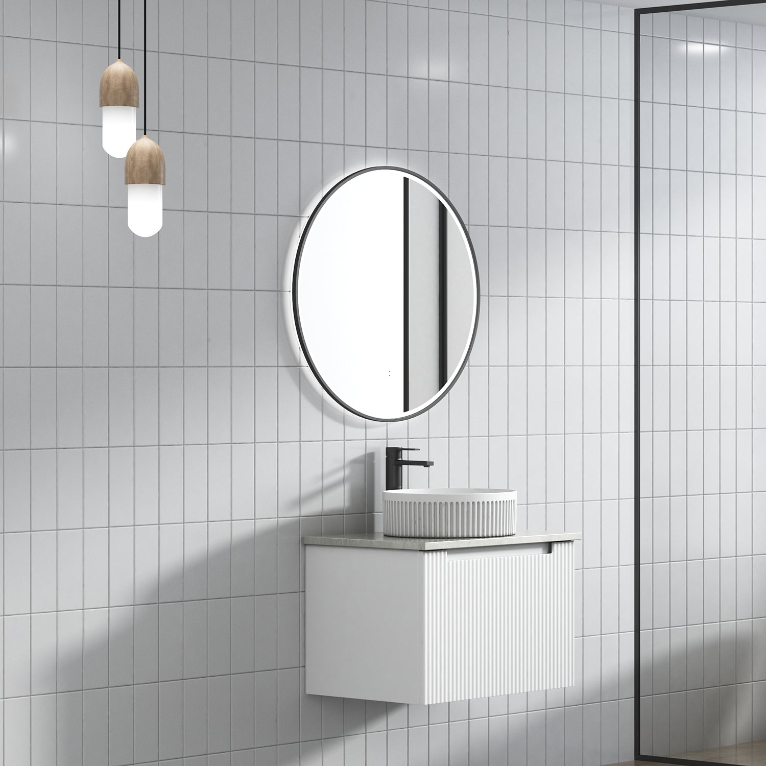 Aulic Perla Mark II Wall Hung Vanity 900mm in Matte White, styled bathroom