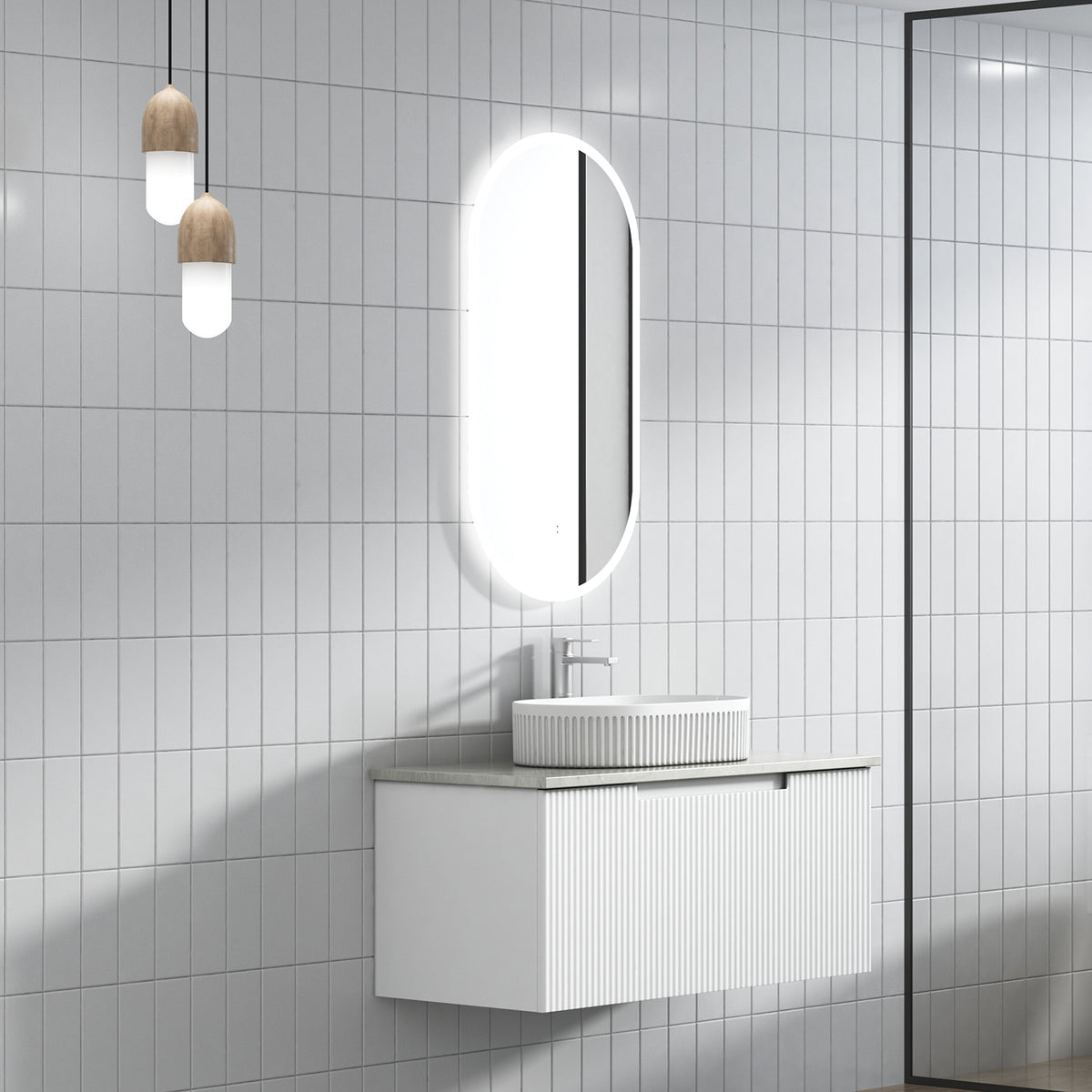 Aulic Perla Mark II Wall Hung Vanity 900mm in Matte White, styled bathroom