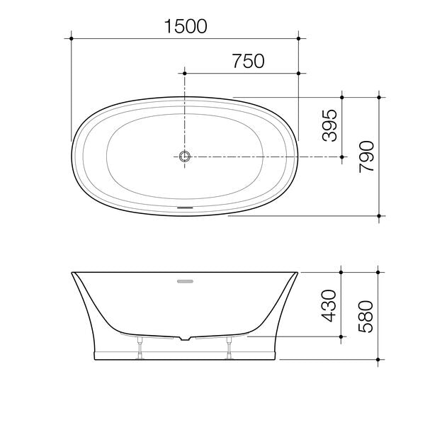 Caroma Riviere 1500mm Freestanding Bath with Overflow