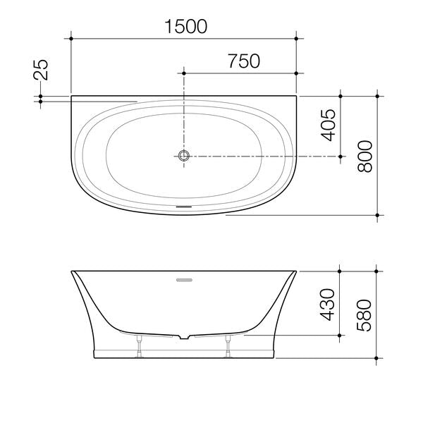 Caroma Riviere 1500mm Back to Wall Bath with Overflow