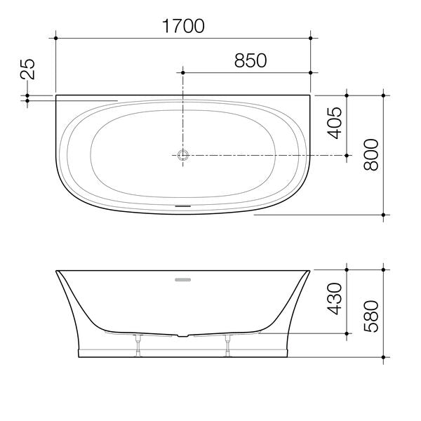 Caroma Riviere 1700mm Back to Wall Bath with Overflow