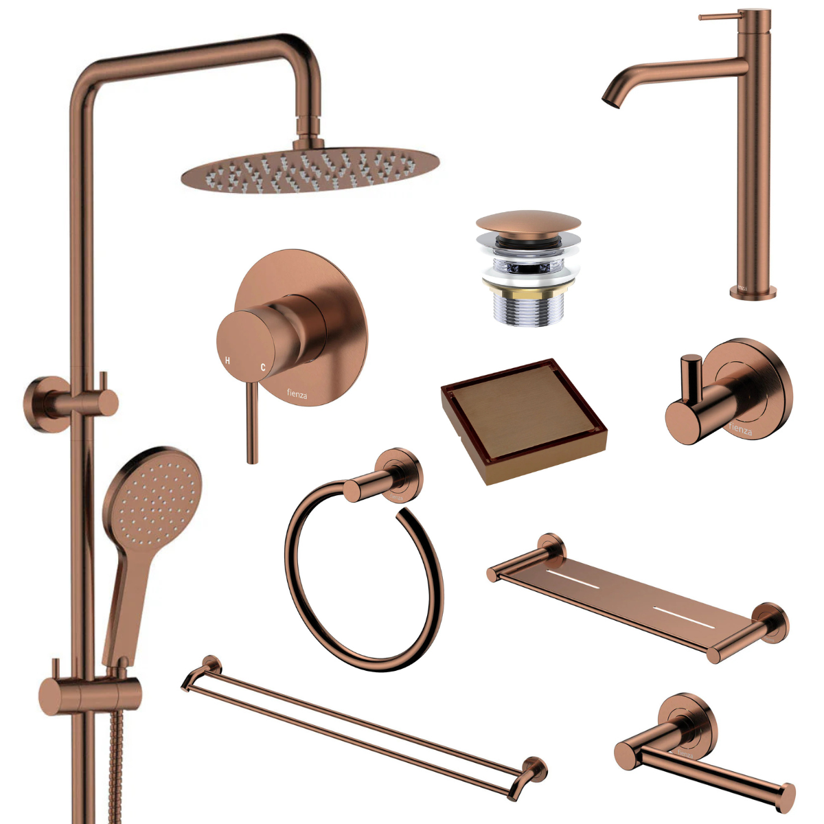 Fienza Kaya Bathroom 10 Piece Package – Brushed Copper