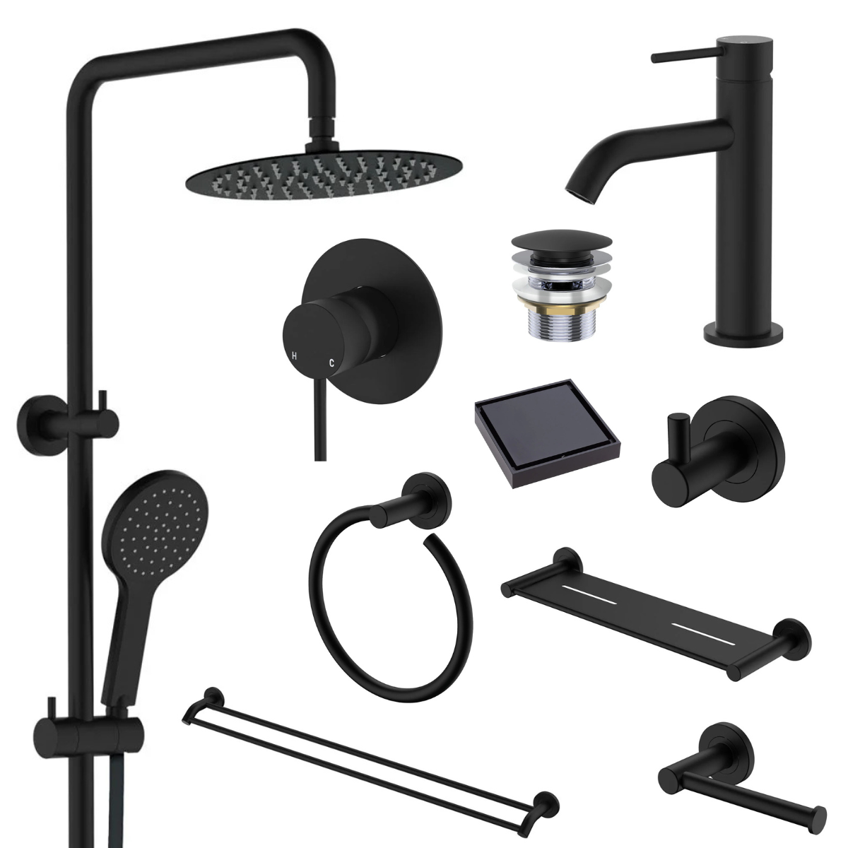 Fienza Kaya Bathroom 10 Piece Package – Matte Black