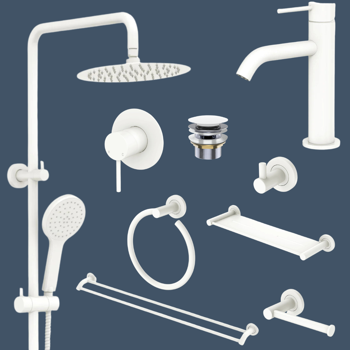 Fienza Kaya Bathroom 9 Piece Package – Matte White