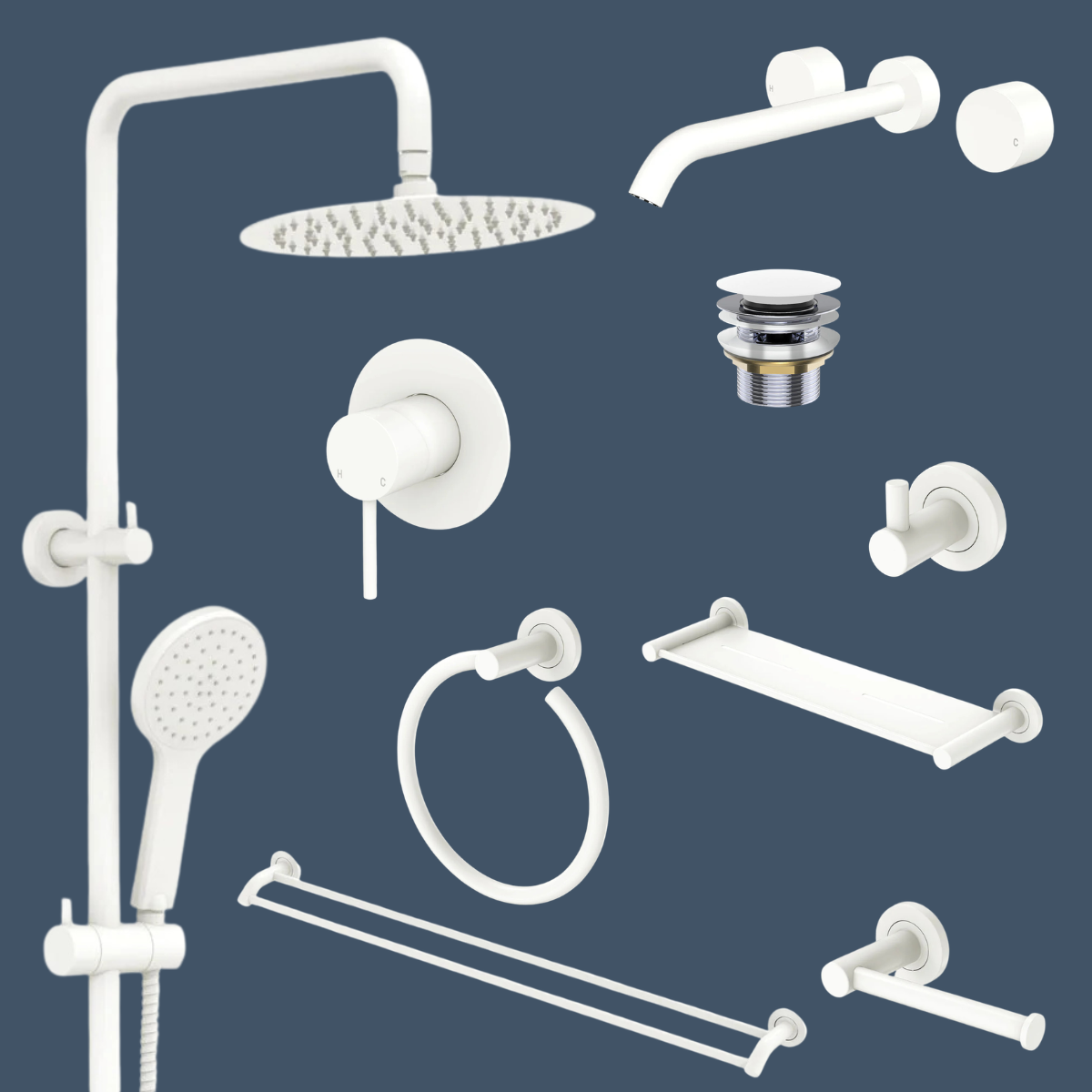 Fienza Kaya Bathroom 9 Piece Package – Matte White