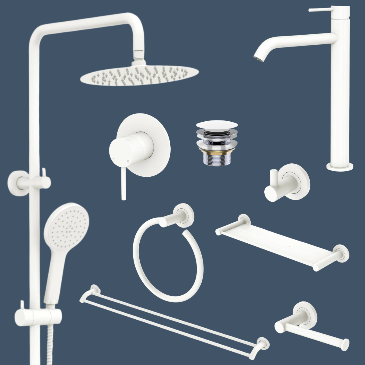 Fienza Kaya Bathroom 9 Piece Package – Matte White