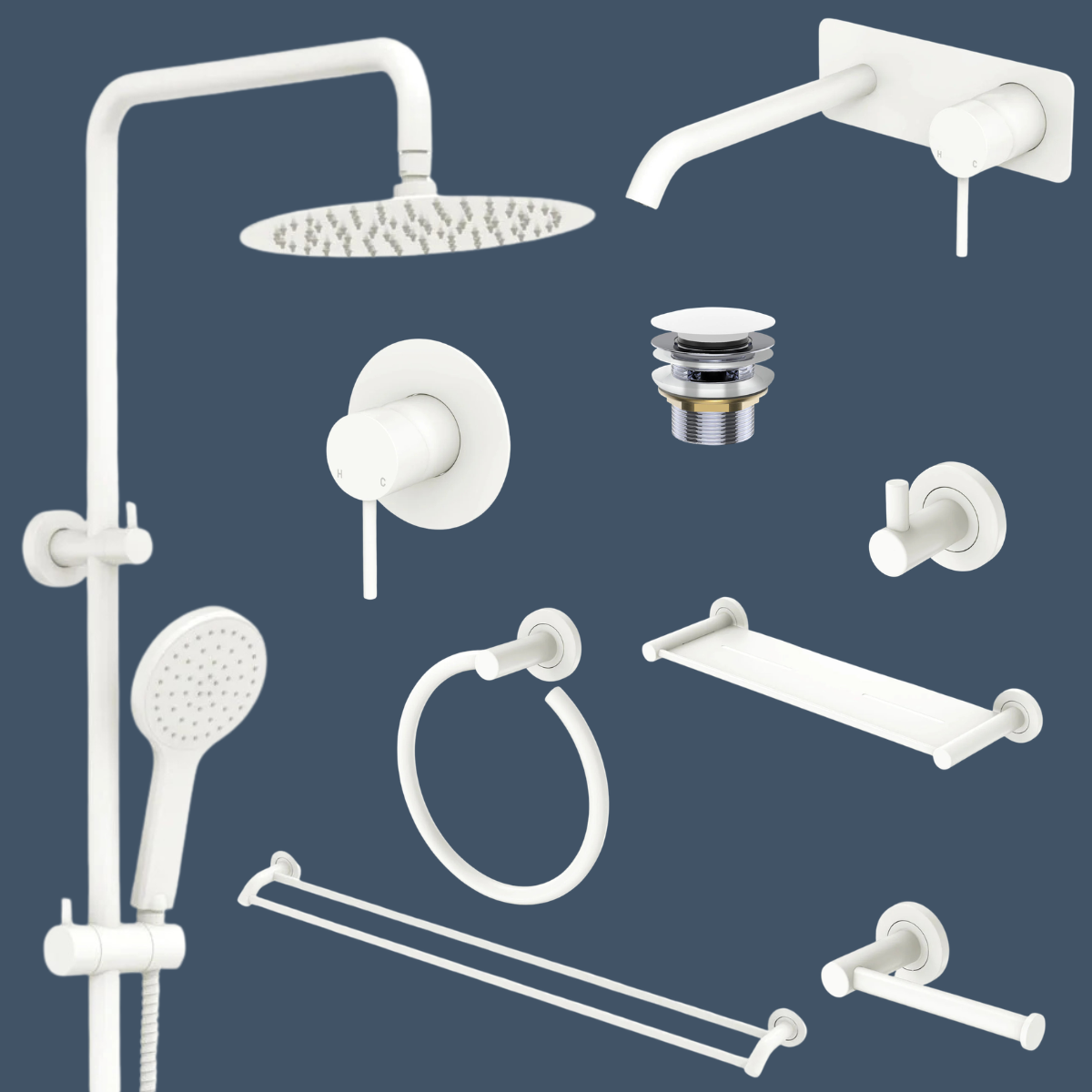 Fienza Kaya Bathroom 9 Piece Package – Matte White