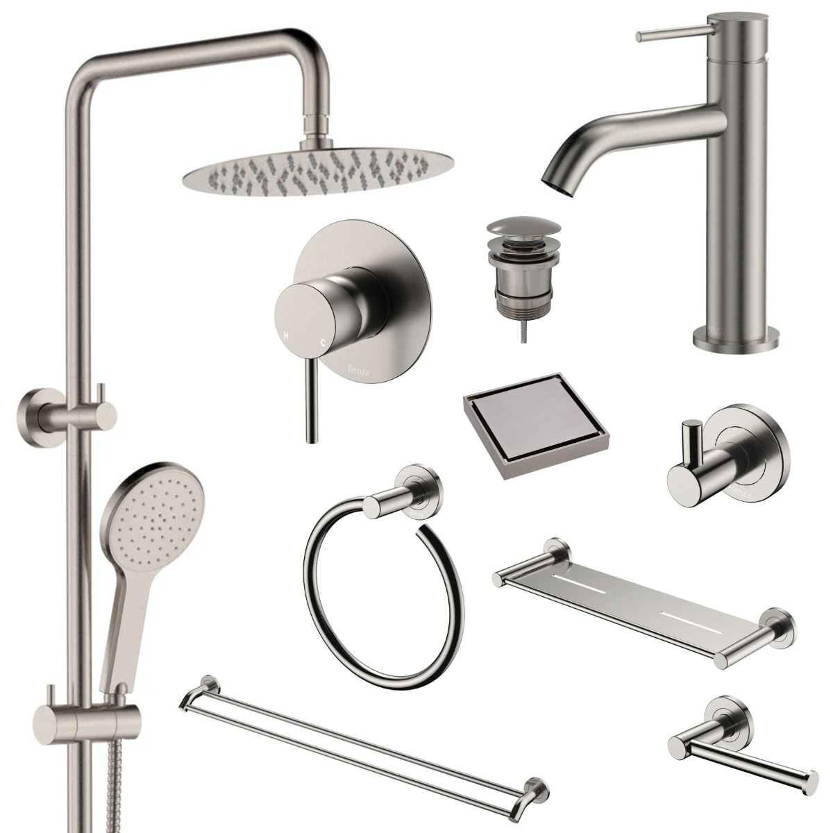Fienza Kaya Bathroom 10 Piece Package – Brushed Nickel