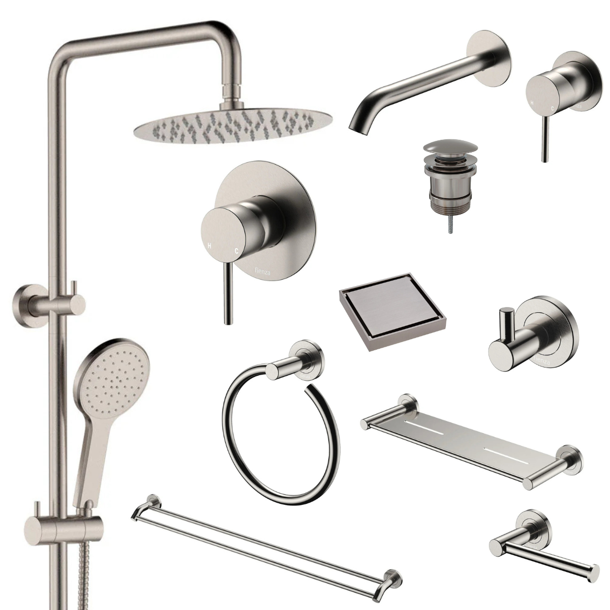 Fienza Kaya Bathroom 10 Piece Package – Brushed Nickel