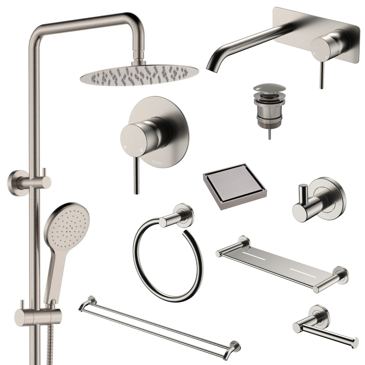 Fienza Kaya Bathroom 10 Piece Package – Brushed Nickel