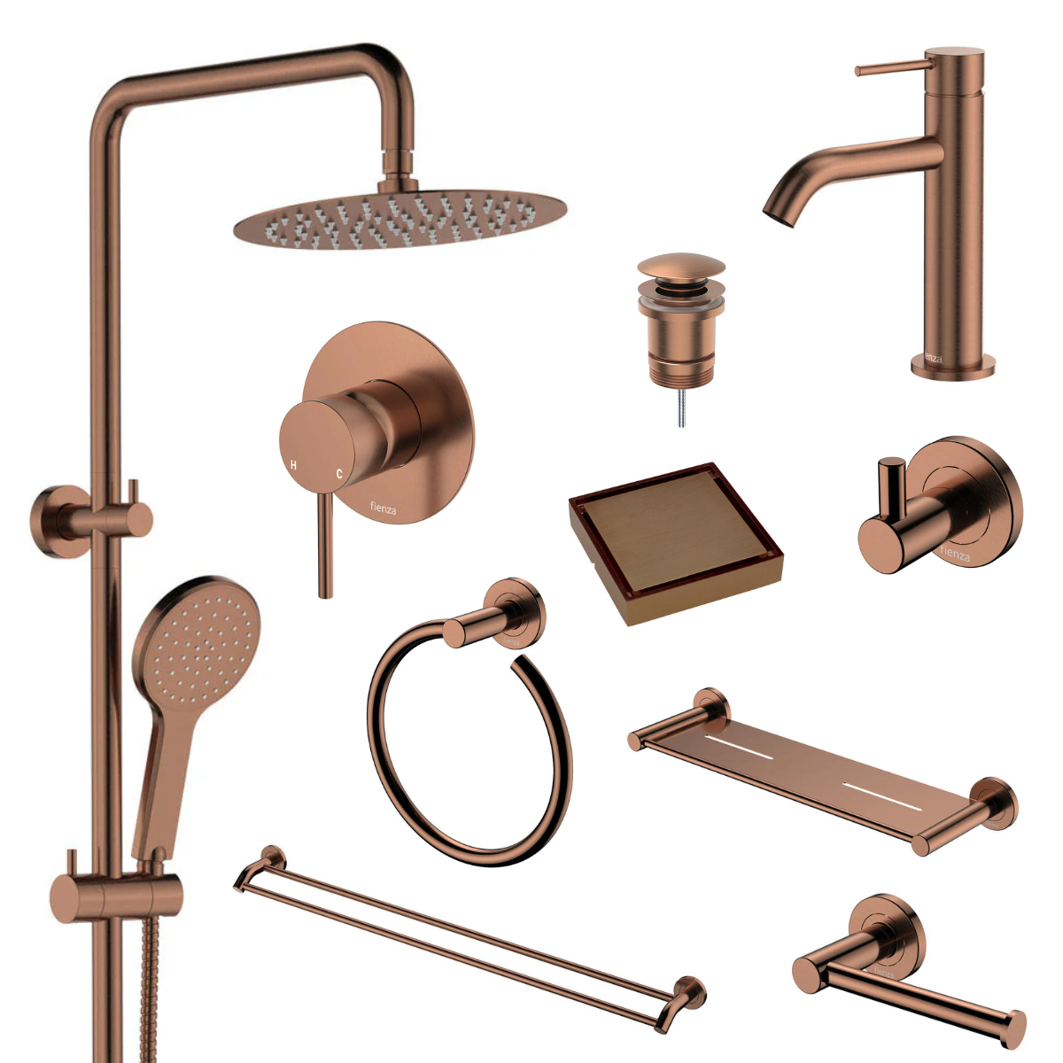 Fienza Kaya Bathroom 10 Piece Package – Brushed Copper