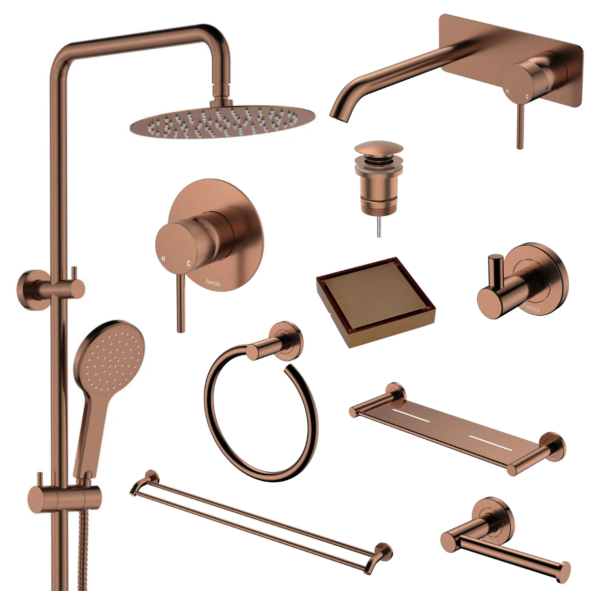 Fienza Kaya Bathroom 10 Piece Package – Brushed Copper