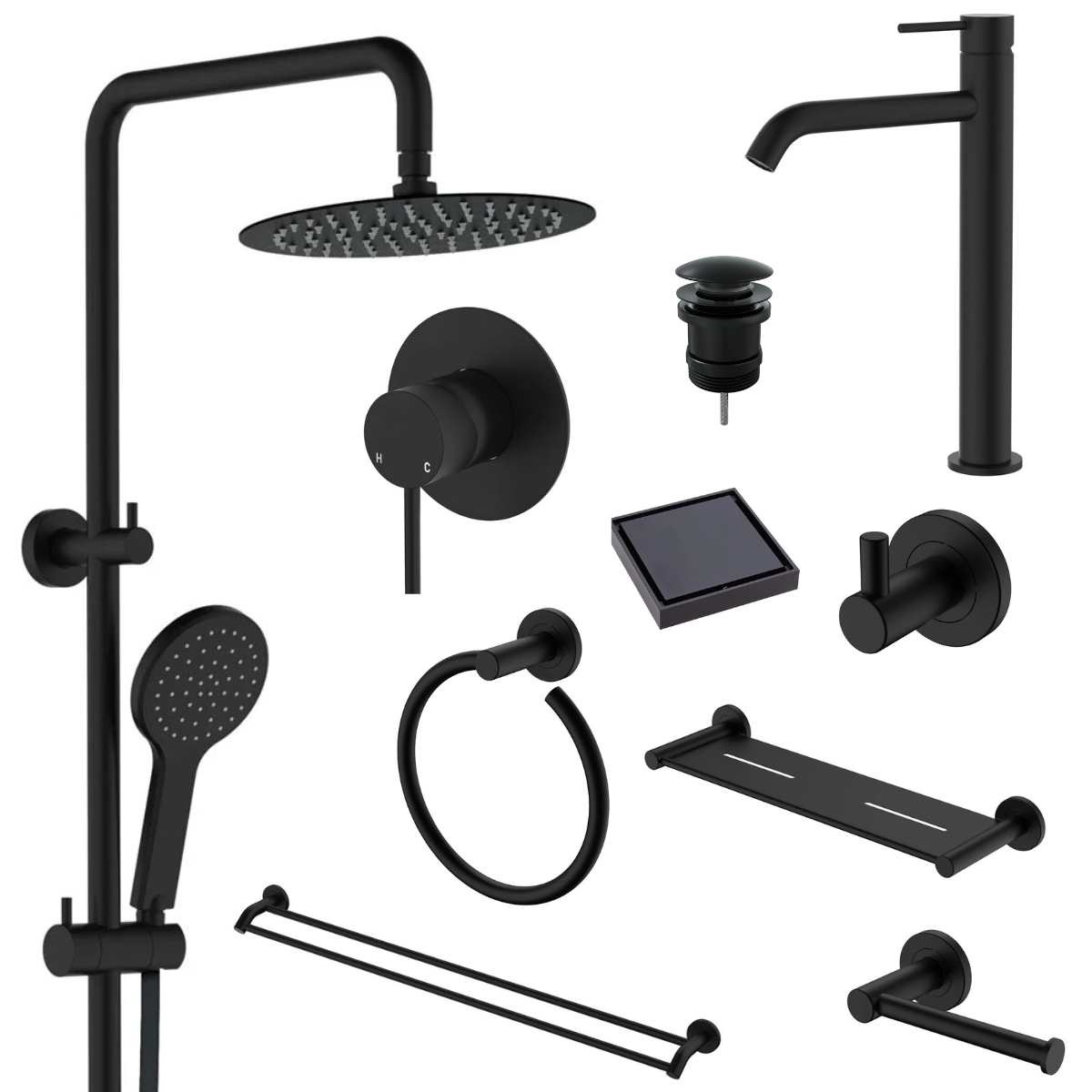 Fienza Kaya Bathroom 10 Piece Package – Matte Black