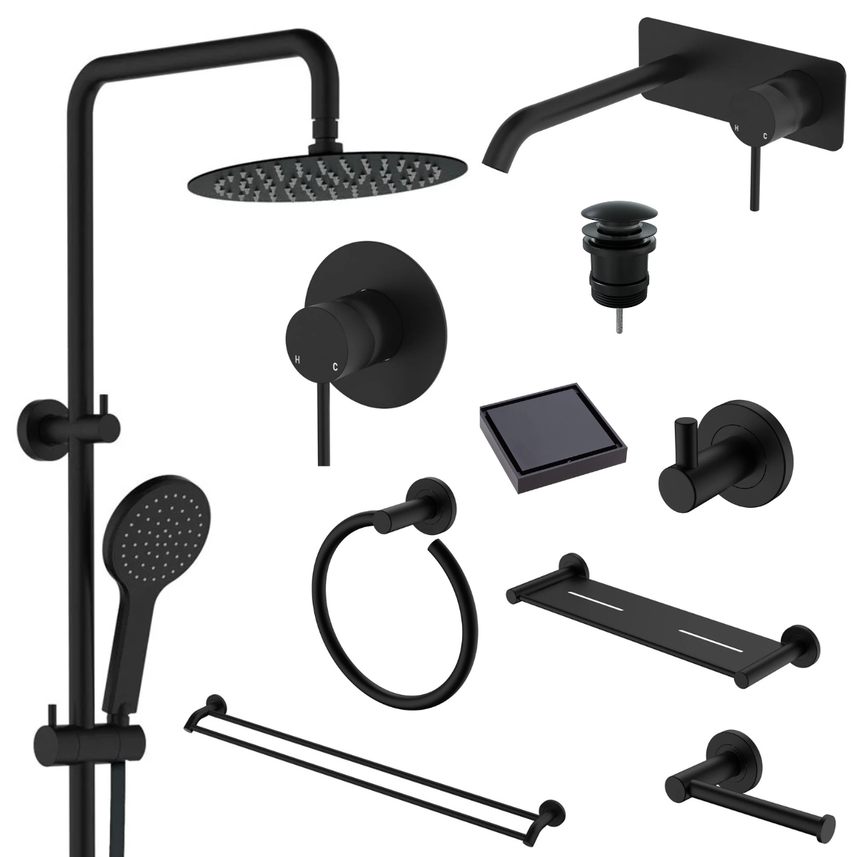 Fienza Kaya Bathroom 10 Piece Package – Matte Black