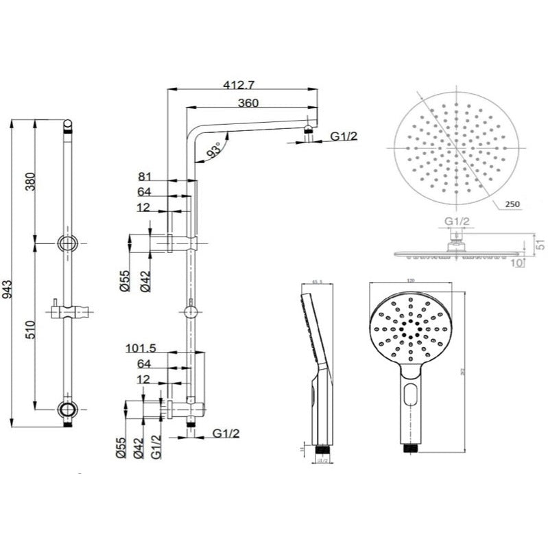 KENZO Multi-Function Shower Rail TP 1315 - Blue Bathware 