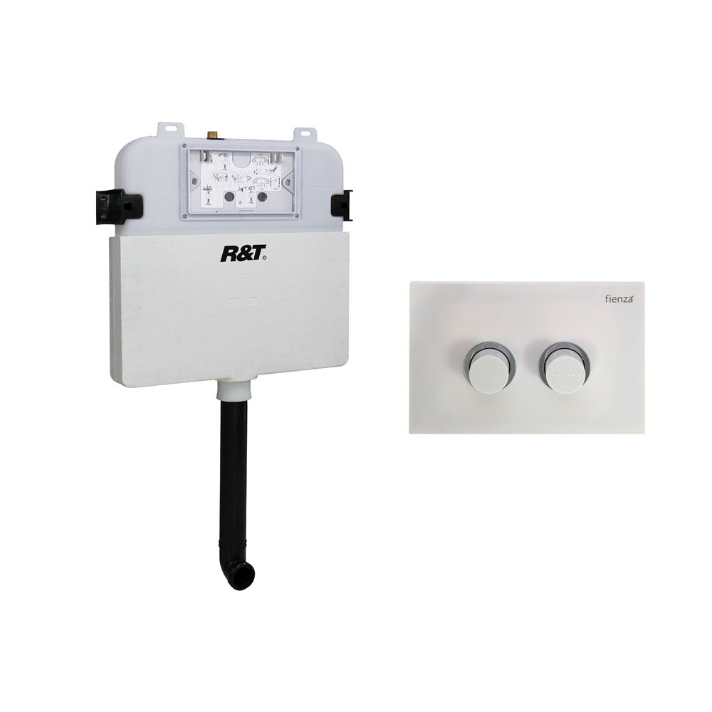 R&amp;T Pneumatic In-Wall Cistern for Wall-Faced Pans, White Buttons