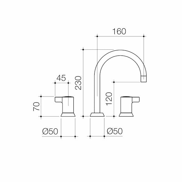 Caroma G Series+ Basin Hob Set (160mm outlet + 45mm handles) - Lead Free