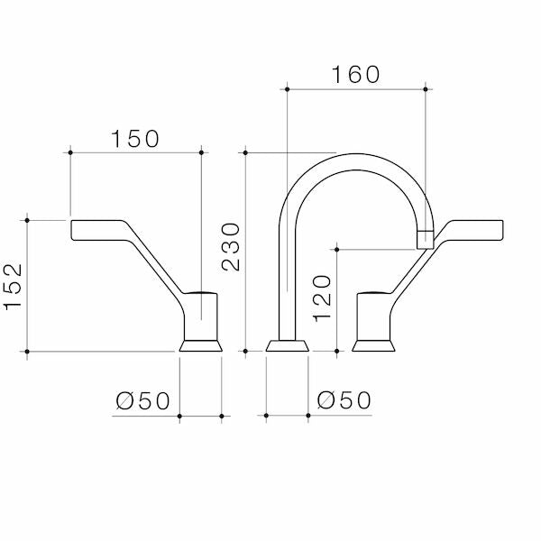 Caroma G Series+ Concealed Sink Hob Set (160mm outlet + 150mm handles) - Lead Free