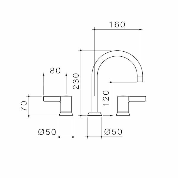 Caroma G Series+ Concealed Sink Hob Set (160mm outlet + 80mm handles) - Lead Free