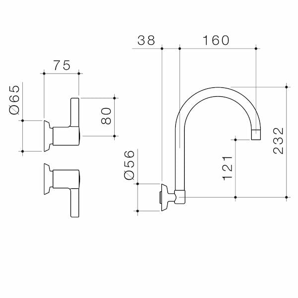 Caroma G Series+ Concealed Wall Sink Set (160mm outlet + 80mm handles) - Lead Free