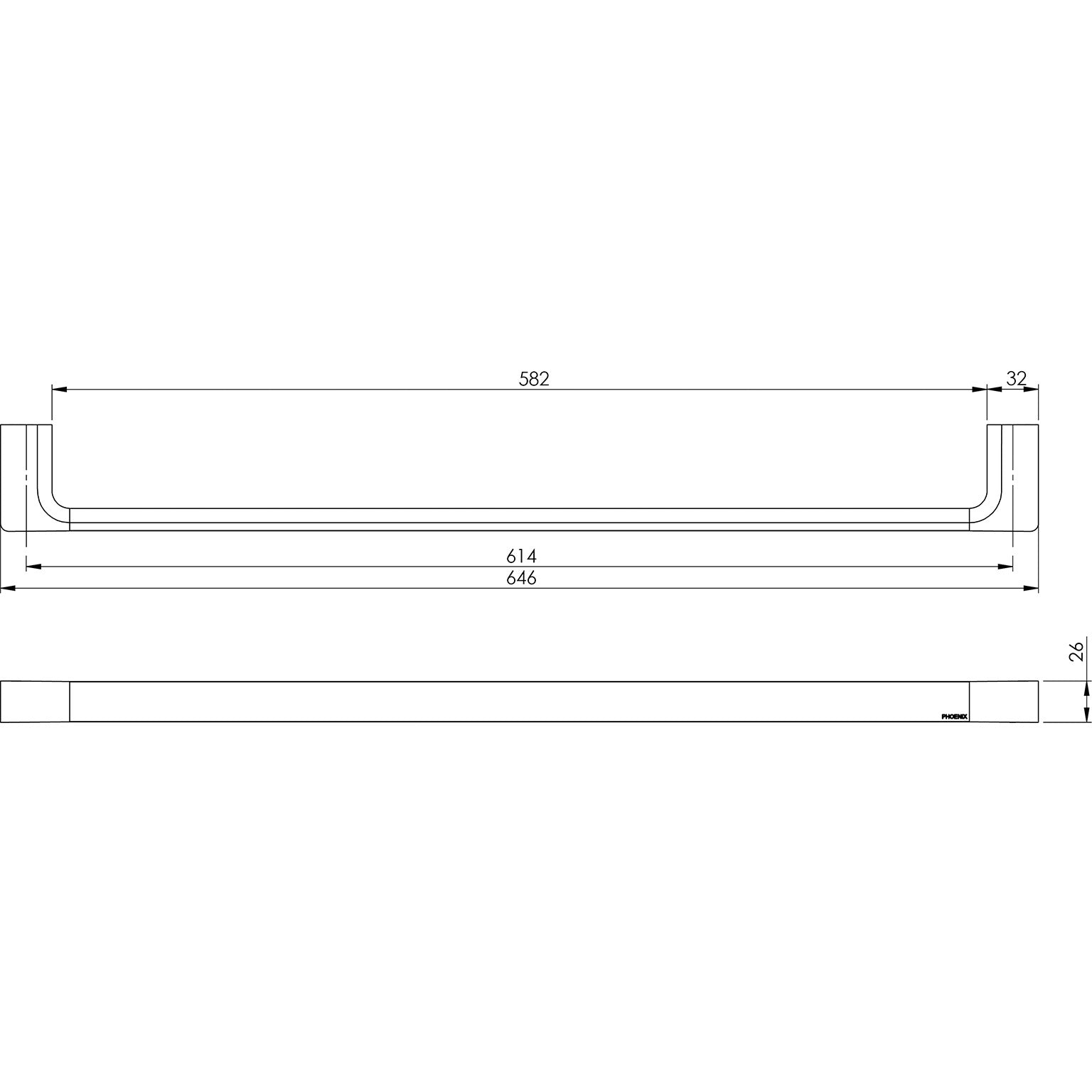 Phoenix Gloss Single Towel Rail 600mm