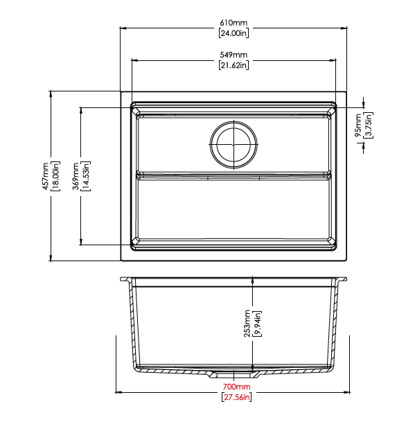 Carysil Harmony Single Bowl Granite Kitchen Sink | 610 x 457 x 253 mm