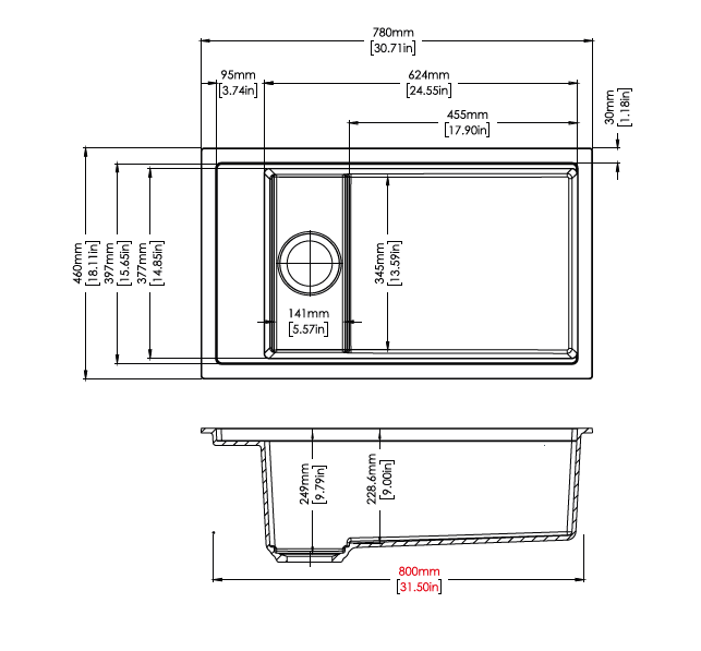 Carysil Harmony Single Bowl Granite Kitchen Sink | 780 x 460 x 250 mm