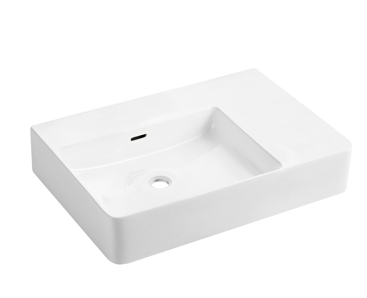 Johnson Suisse Quado Rectangular Shelf Basin 605 x 420mm - Right Hand Shelf / No Tap Hole / Chrome Plug & Waste