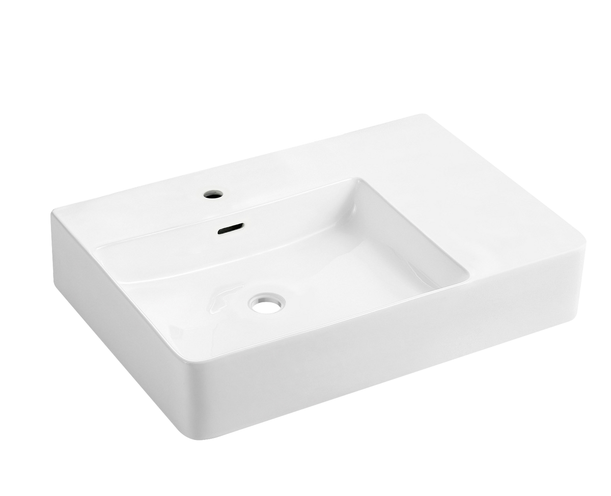 Johnson Suisse Quado Rectangular Shelf Basin 605 x 420mm - Right Hand Shelf / 1 Tap Hole / Chrome Plug & Waste