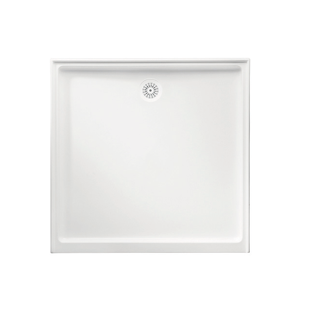 Johnson Suisse Flinders Polymarble Shower Base - 900 x 900 mm / Rear Outlet / 3-Sided Tile Lip