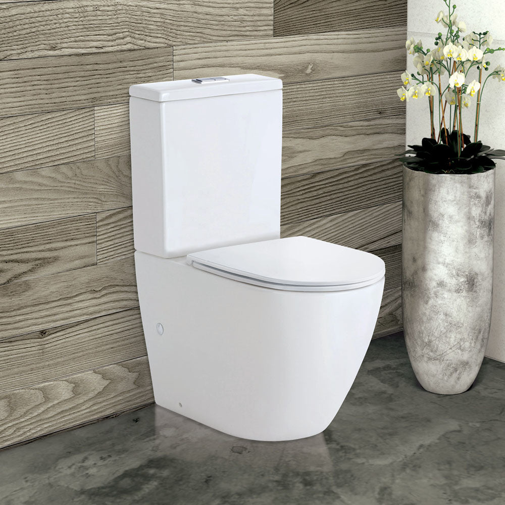 Fienza Koko Tornado Flush Back-to-Wall Toilet Suite, Gloss White with Slim Seat