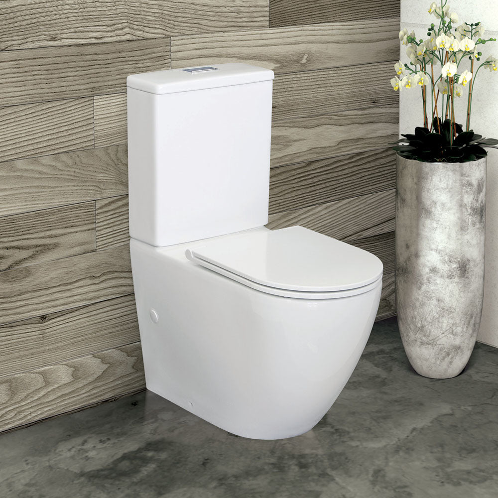Fienza Alix Back-to-Wall Toilet Suite, Gloss White with Slim Seat
