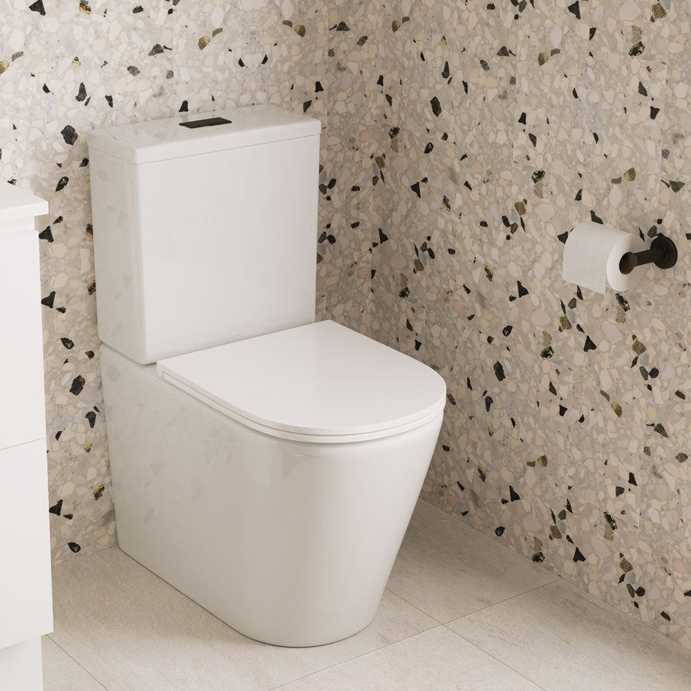 Fienza Kaya Tornado Flush Back-to-Wall Toilet Suite, Gloss White with Slim Seat