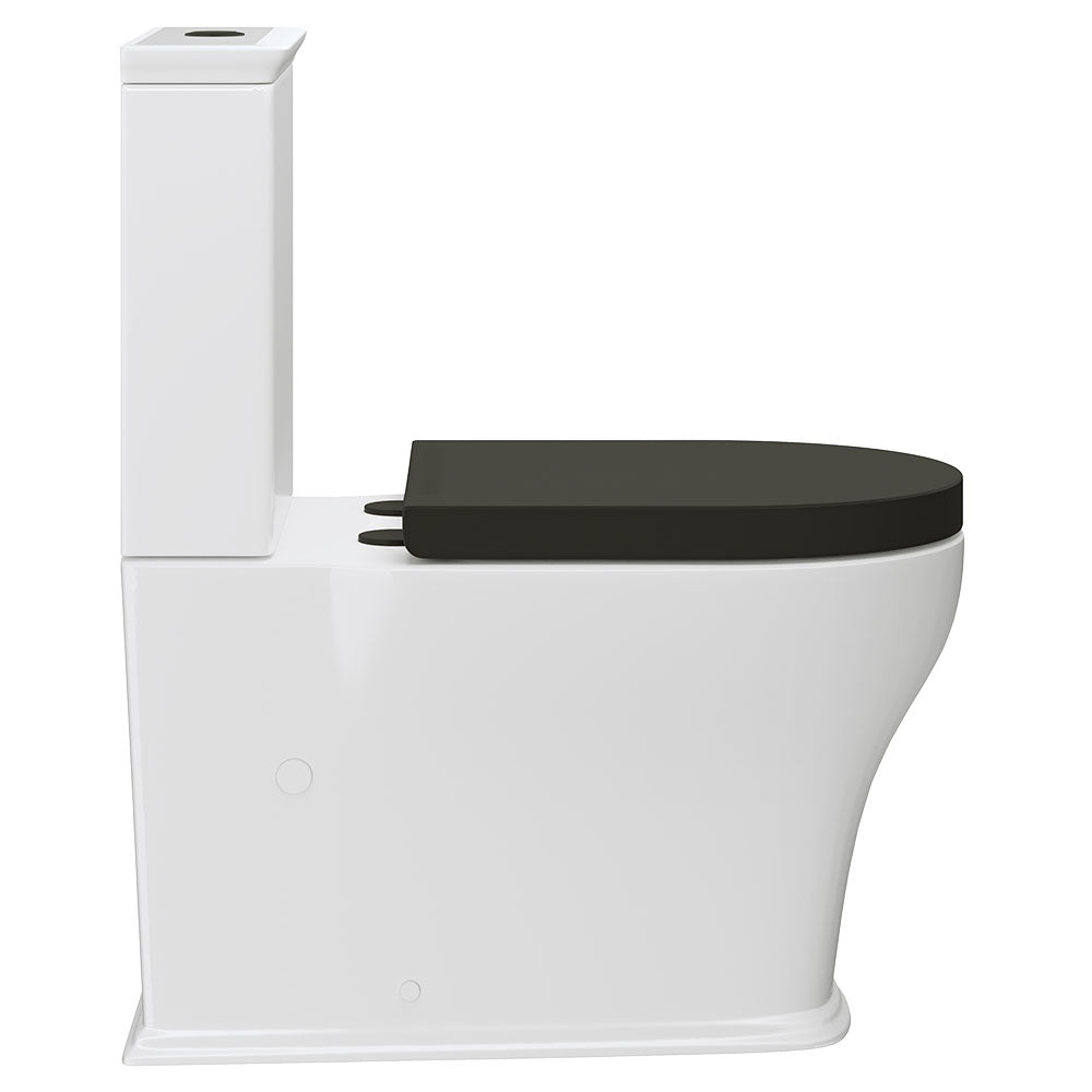Fienza Lillian Tornado Flush Back-to-Wall Toilet Suite, Gloss White with Black Seat