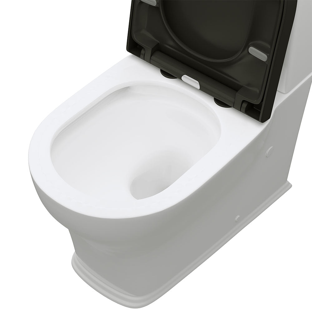 Fienza Lillian Tornado Flush Back-to-Wall Toilet Suite, Gloss White with Black Seat
