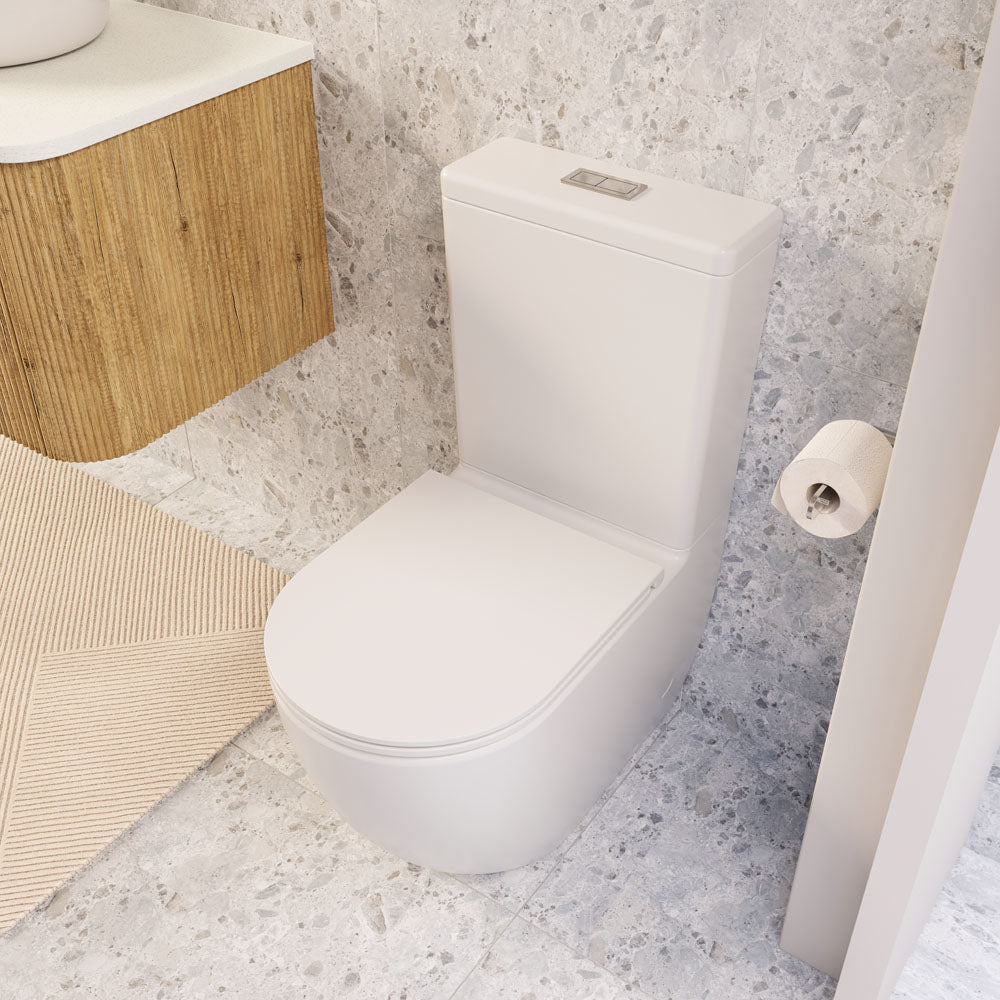 Fienza Joli Tornado Flush Back-to-Wall Toilet Suite, Gloss White