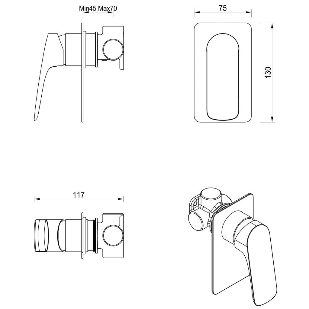 Bella Vista Kaza Shower Mixer - Square Plate - TRIM KIT ONLY