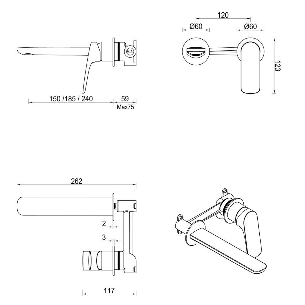 Bella Vista Kaza Wall-Spout Combo - 2P - TRIM KIT ONLY