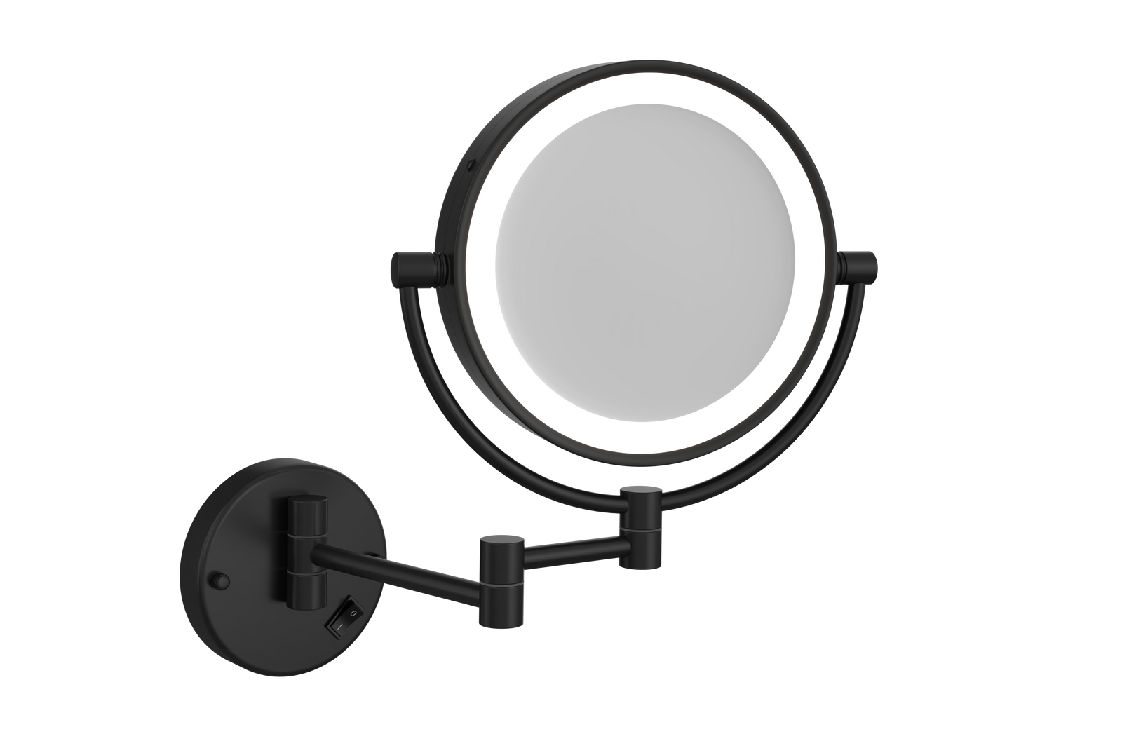 1 & 5x Magnification Matt Black Wall Mounted Shaving Mirror, 200 mm Diameter with Concealed Wiring