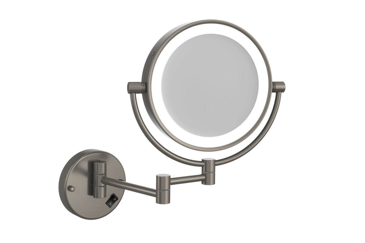 1 &amp; 5x Magnification Brushed Nickel Wall Mounted Shaving Mirror, 200 mm Diameter with Concealed Wiring