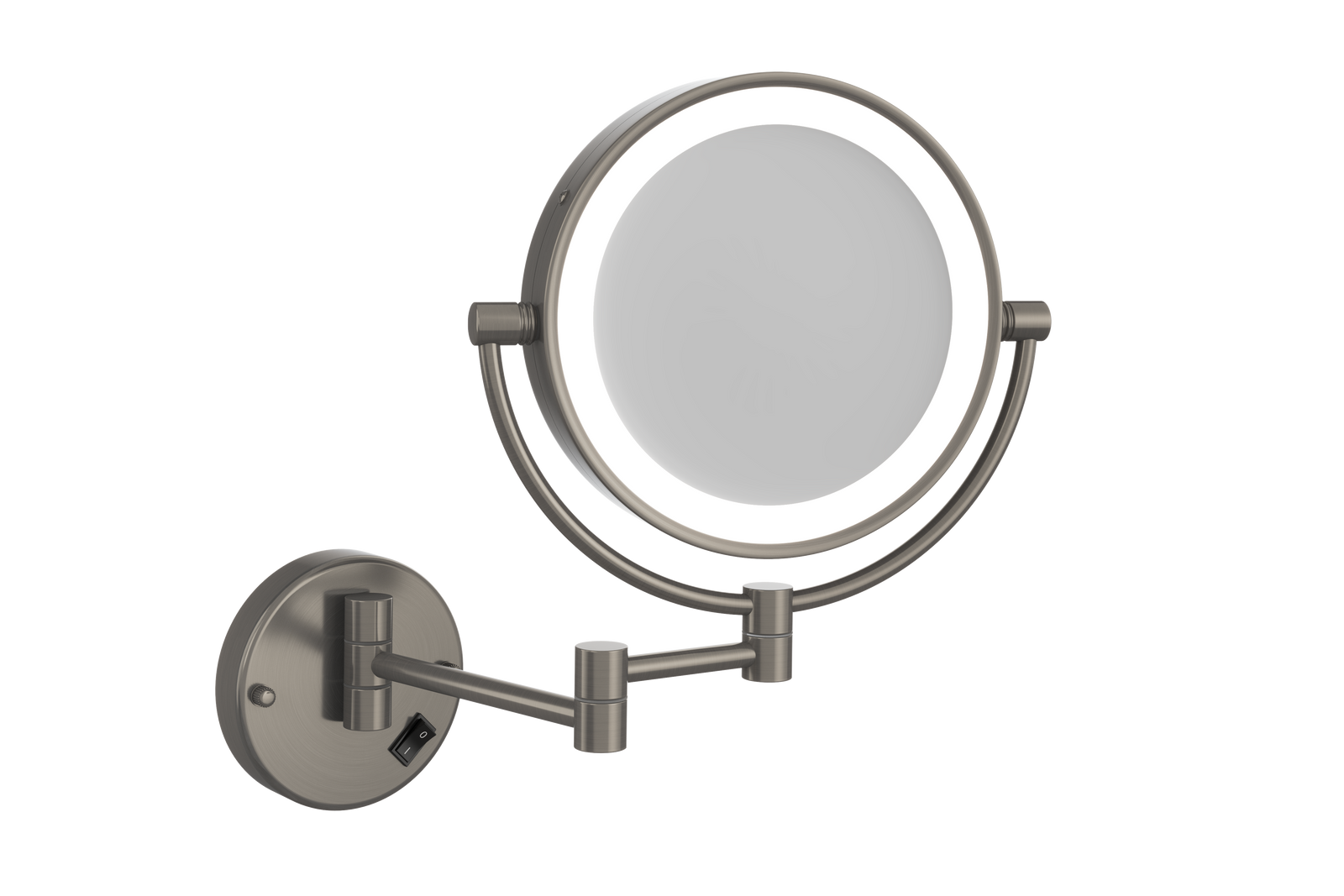 1 & 5x Magnification Brushed Nickel Wall Mounted Shaving Mirror, 200 mm Diameter with Concealed Wiring