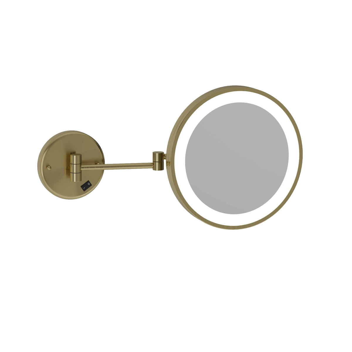 3x Magnification Brushed Brass Wall Mounted Shaving Mirror, 250 mm Diameter with Concealed Wiring