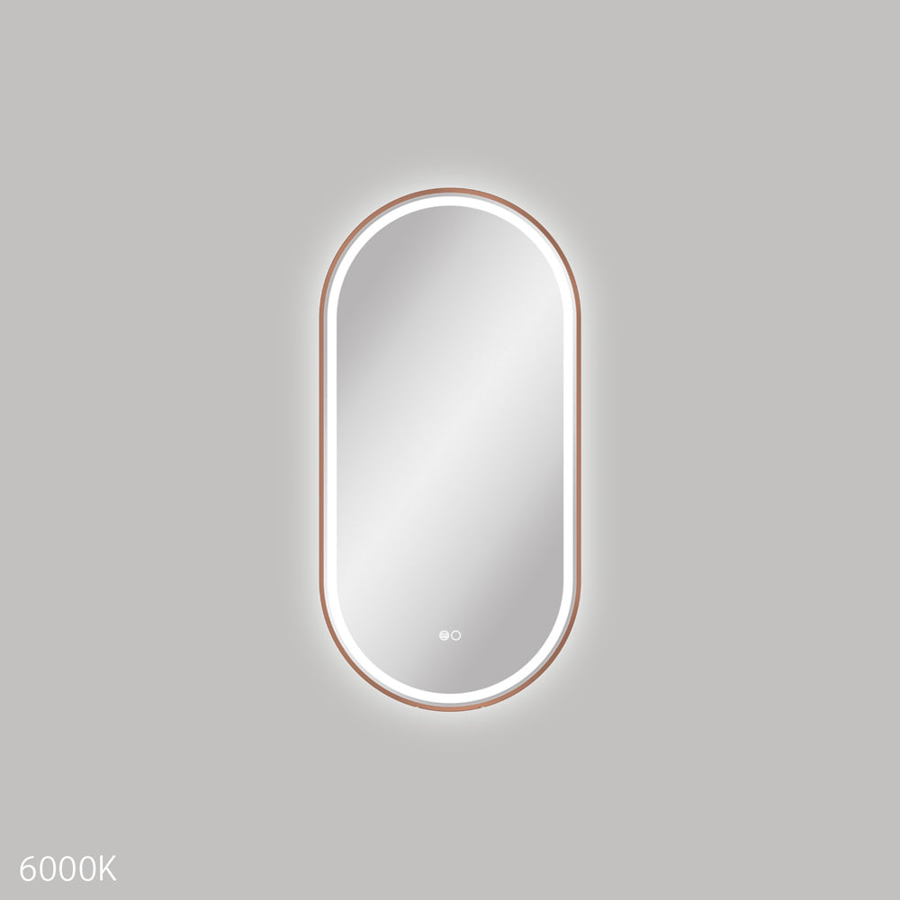 Empire LED Framed Mirror, 450 x 900mm, Brushed Copper