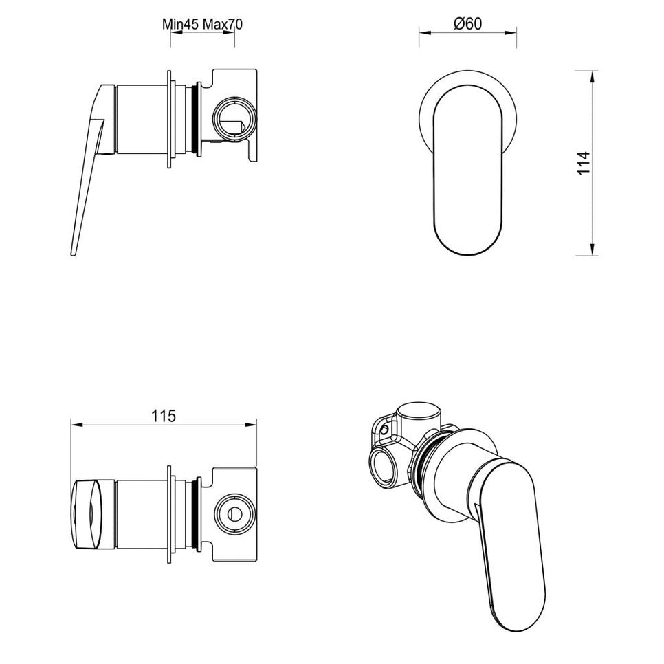 Bella Vista Lantra Shower Mixer - Round Plate - TRIM KIT ONLY