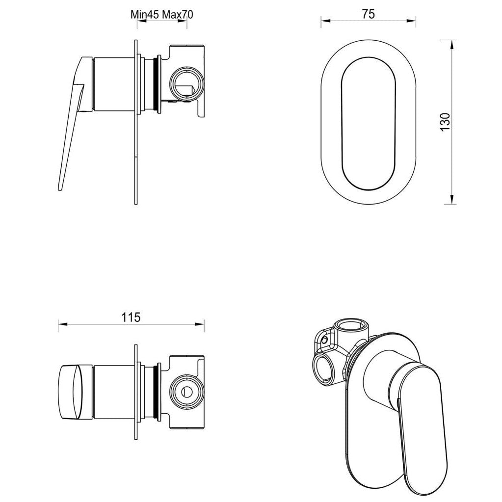 Bella Vista Lantra Shower Mixer - Oval Plate - TRIM KIT ONLY